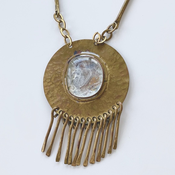 RAFAEL Signed 1970's Brass Pendant Necklace - Picture 2 of 7